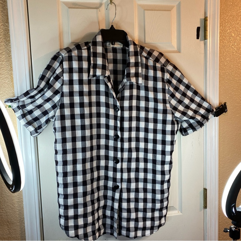 Sarah B Woman Women Plus 2X Blouse Tank Button Up Plaid Checks (Broken Button)